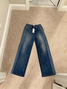 rag & bone Dark Indigo Wide-Leg Jeans with Side Stripe